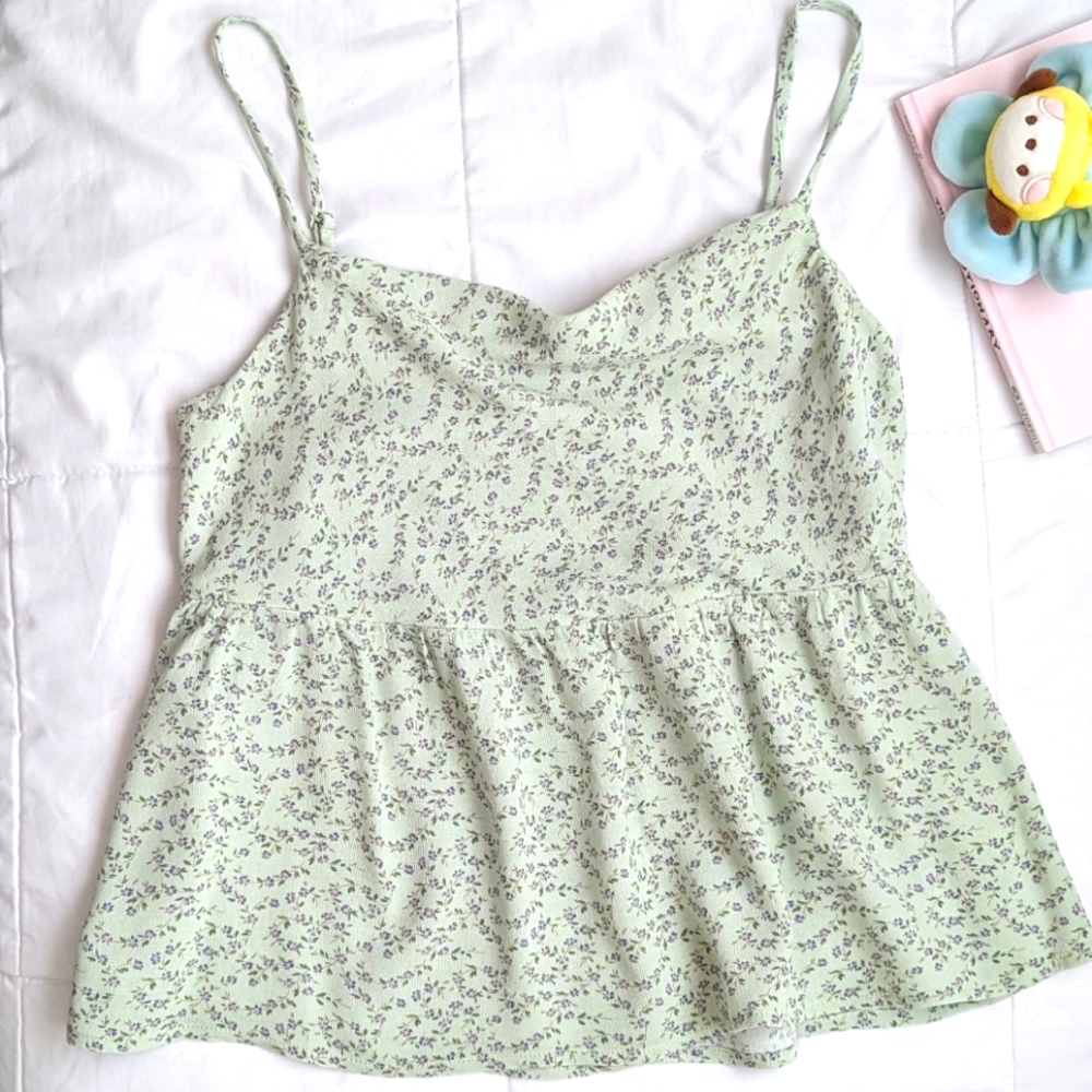 American Eagle Floral Cowl Neck Babydoll Top